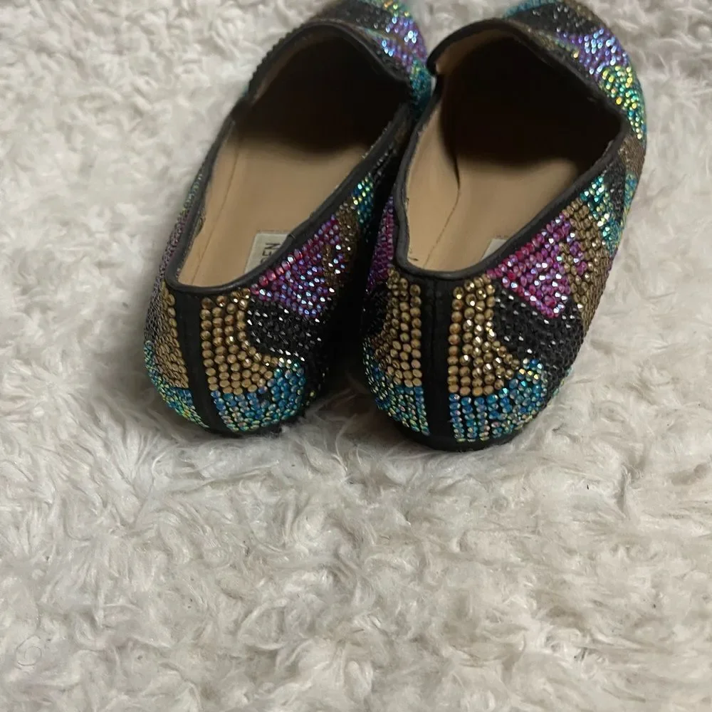 Steve Madden synthetic Multi color Rhinestones loafers leather soles SZ7